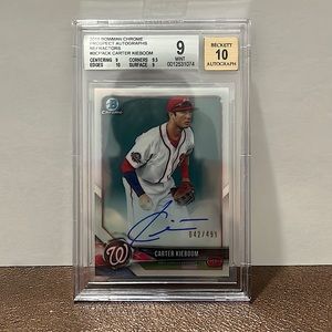 2018 Bowman Chrome Prospects CARTER KIEBOOM Auto RC GEM MINT BGS 9/10 #42/499
